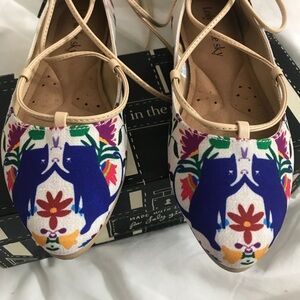 Look by M Sky Floral & Purple Canvas Flats - Beige Trim